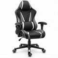 Cadeira Gaming Ergonómica Giratória com Encosto Alto Preta, Cinzenta e Branca em PU, 66 x 66 x 117-127 cm