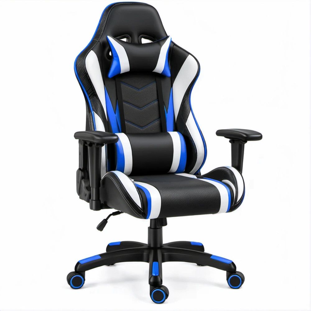 Cadeira Gaming Ergonómica Reclinável Preta/Azul/Branca em Pele Sintética PU, 66 x 68 x 122-132 cm