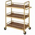 Carrinho de Serviço Dourado e Nogueira Escuro 85 x 45 x 93 cm com 3 Prateleiras e Rodas