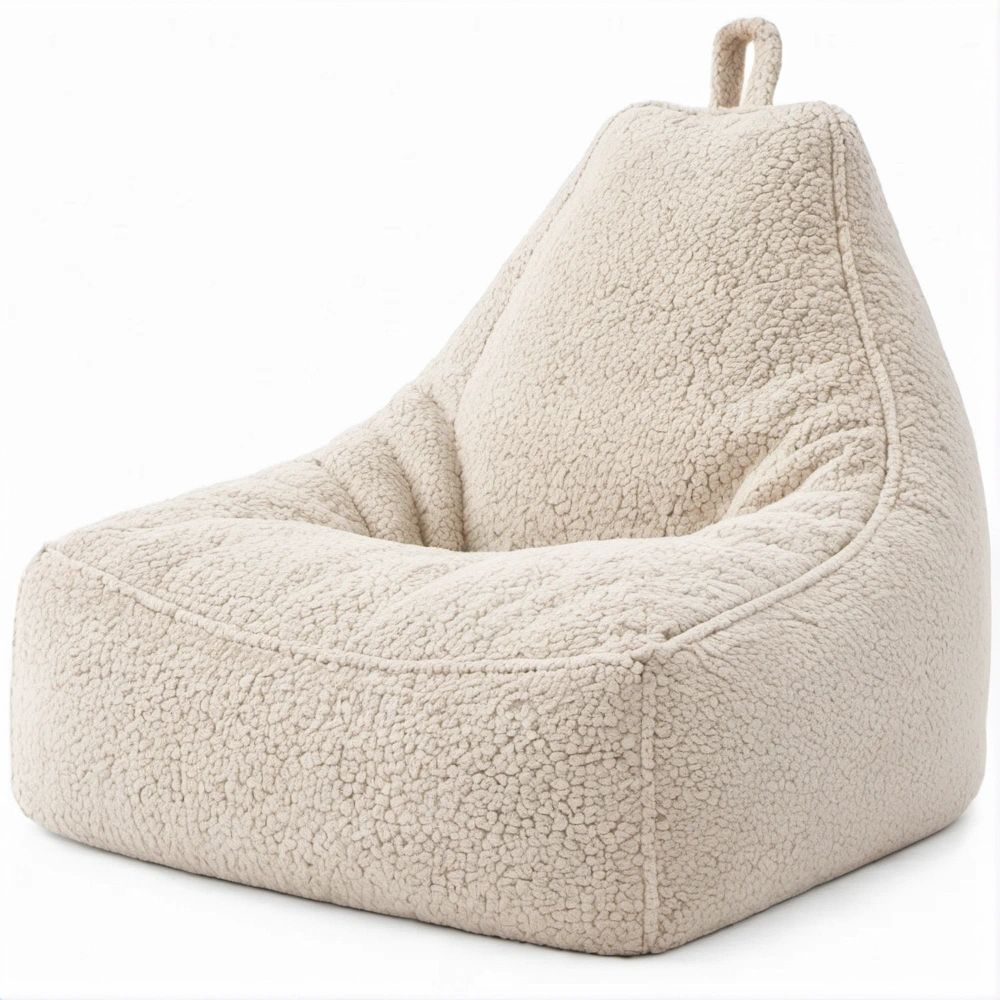 Poltrona Bean Bag em Bouclé Creme com Enchimento EPS, 80 x 75 x 90 cm