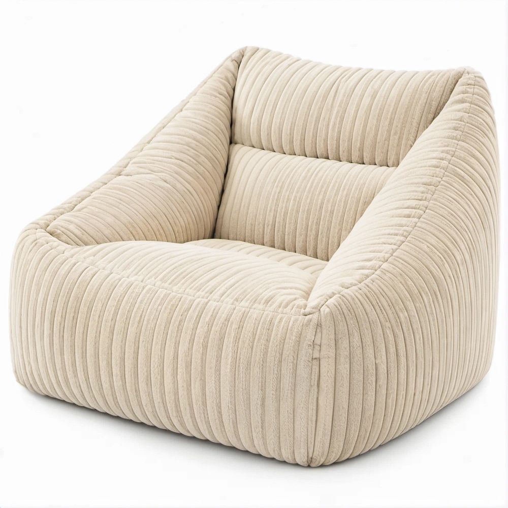 Poltrona Bean Bag Quadrada em Veludo Cotelê Bege 85 x 85 x 75 cm