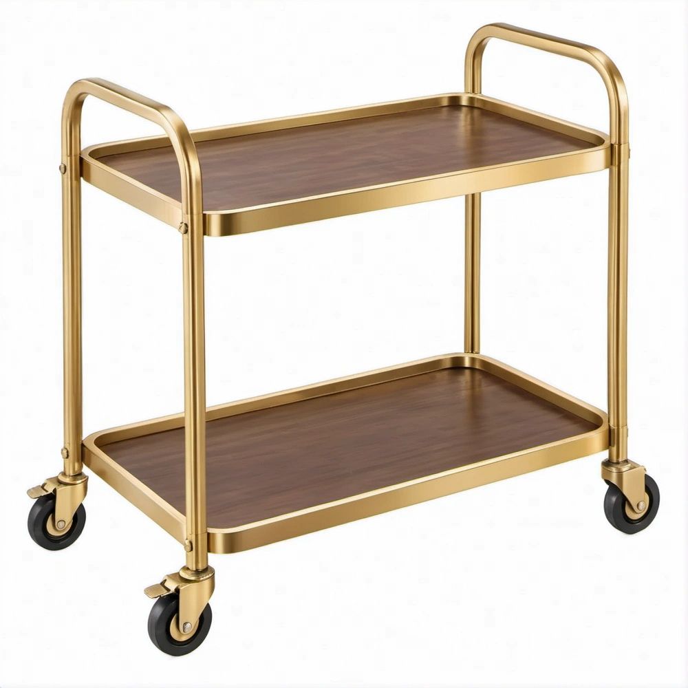 Carrinho de Serviço Dourado com 2 Prateleiras em MDF, 85 x 45 x 85 cm