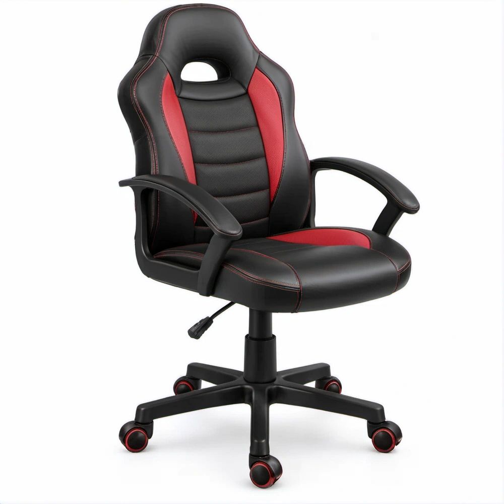Cadeira Gaming Ergonómica Preta e Vermelha em Couro Sintético PU, 62 x 62 x 110-120 cm