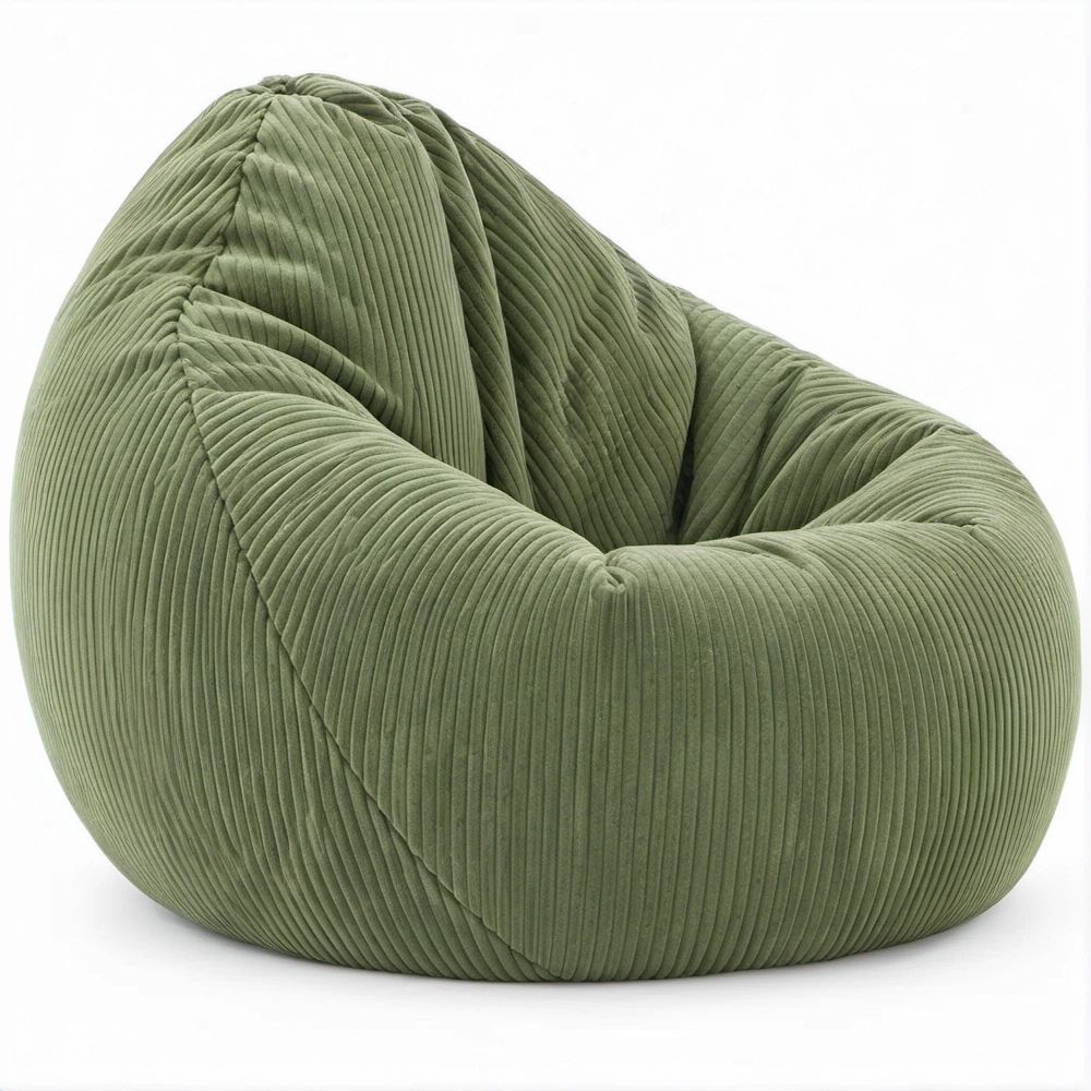Pufe Saco em Forma de Gota Verde em Veludo Cotelê, 90 x 90 x 100 cm