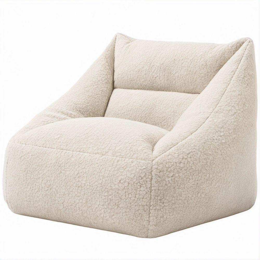 Poltrona Quadrada Bege em Poliéster Bouclé 85 x 85 x 75 cm
