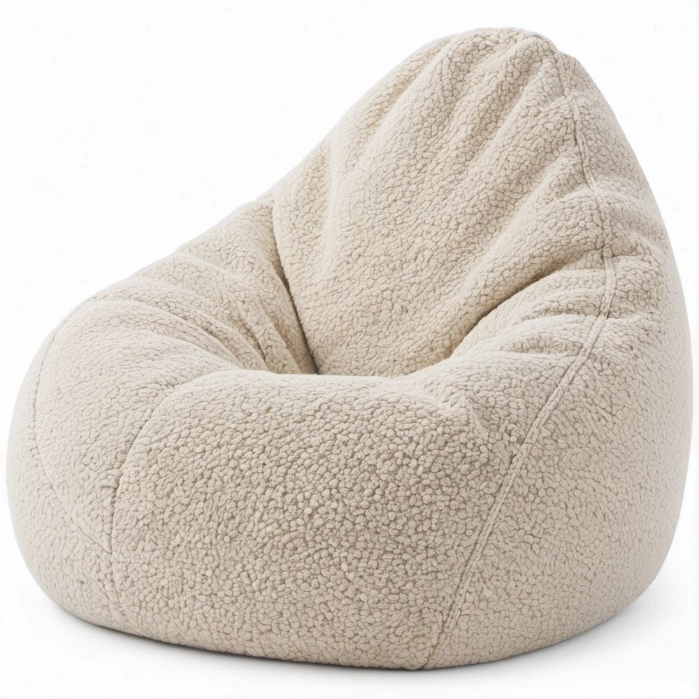Pufe Tipo Poltrona em Tecido Bouclé Bege 90 x 90 x 110 cm