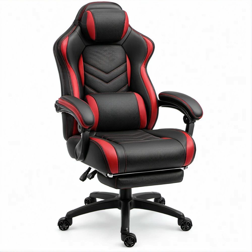 Cadeira Gaming Ergonómica Reclinável Preta e Vermelha em Pele Sintética PU 68 x 70 x 120-130 cm